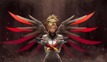 Картинка видео+игры overwatch девушка фон униформа крылья пистолет