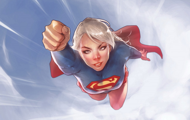 Обои картинки фото рисованное, комиксы, девушка, фон, взгляд, униформа, полет