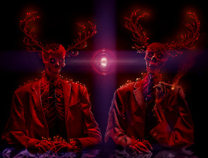 Картинка фэнтези нежить скелет фон рога костюм