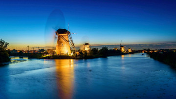 Картинка windmills+of+kinderdijk netherlands разное мельницы windmills of kinderdijk