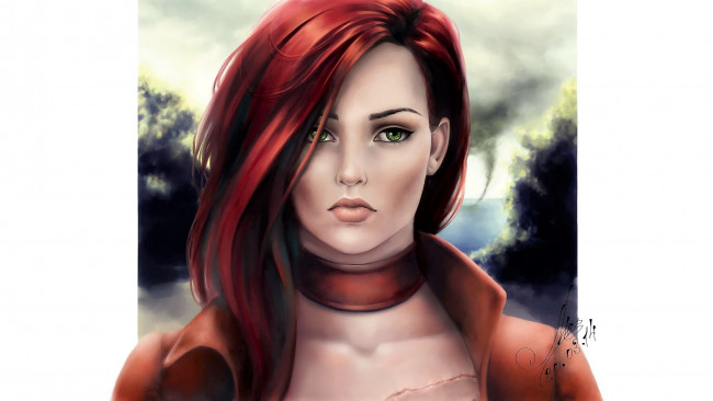 Обои картинки фото рисованное, люди, девушка, пальто, природа