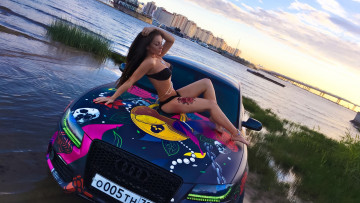 Картинка девушка+и+авто автомобили -авто+с+девушками девушка женщина брюнетка темноволосая сексуальная модель звезда позирует разная обувь верхняя стильная одежда нижнее эротическое бельё трусы лифчик колготки чулки аксессуары макияж и множество элементов на фотографии