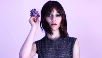 обоя девушки, jenna ortega, актриса, шатенка, лицо, цветок