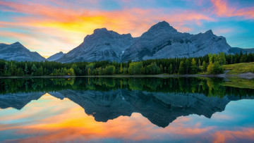Картинка wedge+pond kananaskis alberta природа реки озера wedge pond