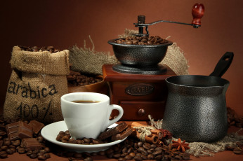 Картинка еда кофе +кофейные+зёрна кофейные зерна шоколад турка корица гвоздика