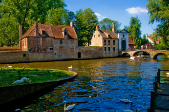 Картинка города брюгге+ бельгия дома брюгге канал мост