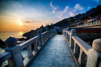 Картинка природа восходы закаты океан берег мост горизонт солнце