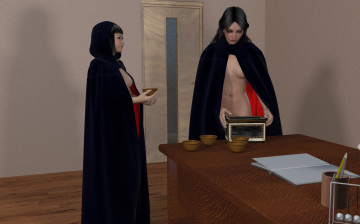 Картинка 3д+графика people+ люди стол монашки