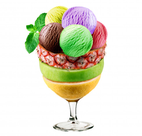 Обои картинки фото еда, мороженое,  десерты, мята, ананас, апельсин, лакомство