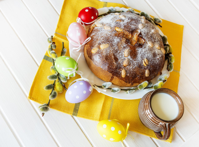 Обои картинки фото праздничные, пасха, яйца, кулич