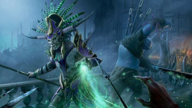 Обои картинки фото видео игры, diablo iii,  reaper of souls, рука, арт, перья, индеиц, монстр, сияние, копьё