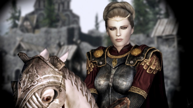 Обои картинки фото 3д графика, people , люди, воин, доспехи, конь, девушка