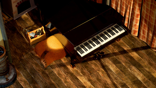 Обои картинки фото мультфильмы, маша и медведь, маша, медведь, мультик, мишка, пианино