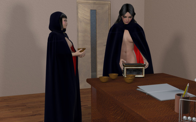 Обои картинки фото 3д графика, people , люди, стол, монашки