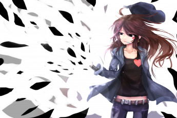 Картинка аниме unknown +другое киборг осколки волосы сердечки девушка фон bai yemeng арт