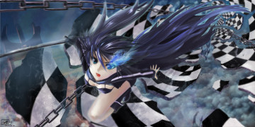 Картинка аниме black+rock+shooter kuroi mato взгляд арт девушка клетки цепи облака black rock shooter ushas