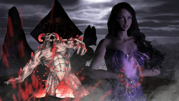 Картинка 3д+графика фантазия+ fantasy существо магия фон взгляд девушка