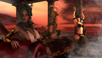 Картинка 3д+графика фантазия+ fantasy взгляд девушки горгона фон