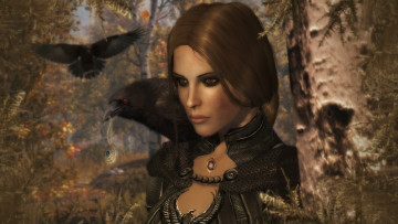 Картинка tes+iv+ путь+судьбы+vl 3д+графика фантазия+ fantasy девушка взгляд фон вороны задумчивость