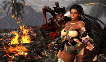 Картинка 3д+графика фантазия+ fantasy фон взгляд девушка огонь