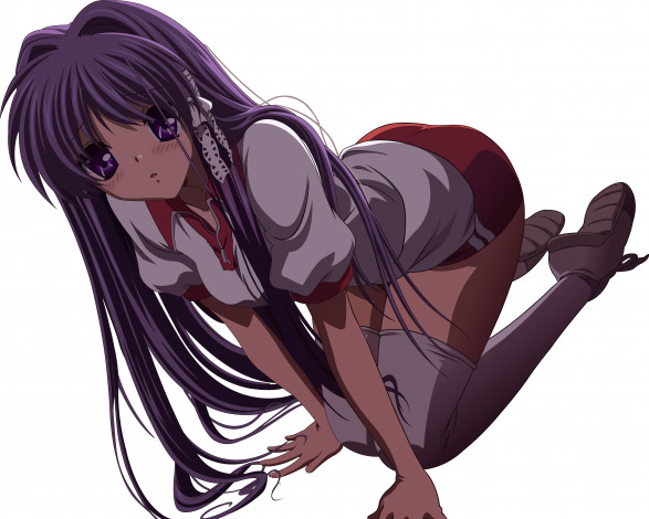 Обои картинки фото аниме, clannad, волосы, фон, взгляд, девушка