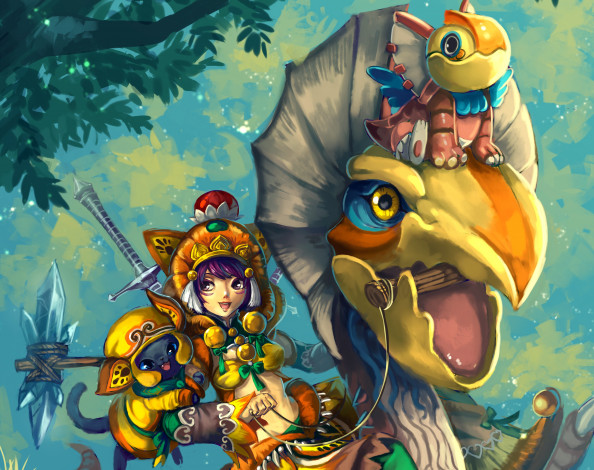 Обои картинки фото аниме, оружие,  техника,  технологии, арт, существа, улыбка, девушка