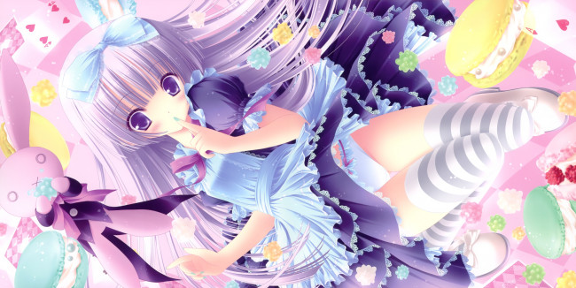 Обои картинки фото аниме, tinkle , artbook, цветы, бант, платье, девушка, арт, tinkle