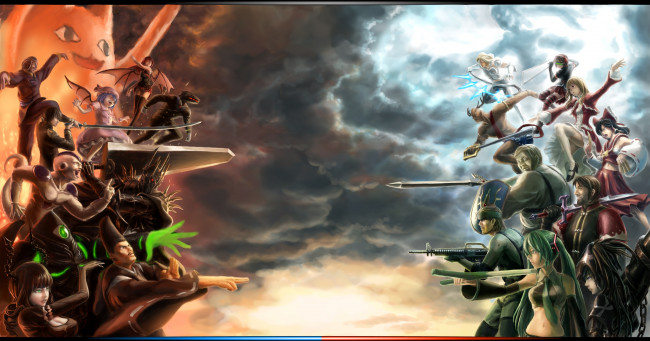 Обои картинки фото аниме, оружие,  техника,  технологии, dnlin, парни, персонажи, девушки, арт