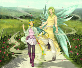 Картинка аниме животные +существа парень арт эльфы девушка