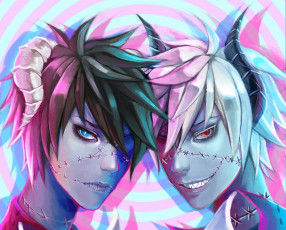 Картинка аниме ангелы +демоны рога парни арт