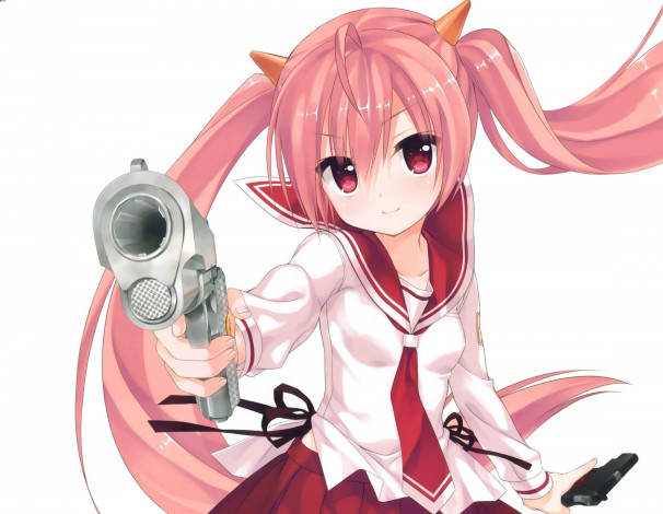 Обои картинки фото аниме, оружие,  техника,  технологии, девушка, взгляд, фон