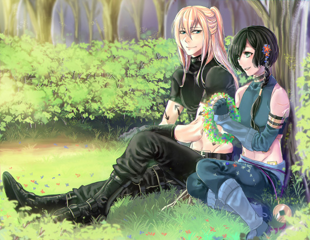 Обои картинки фото аниме, unknown,  другое, венок, девушка, парень