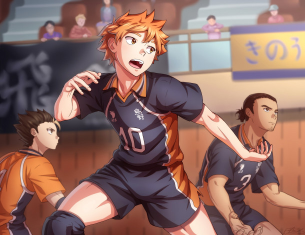 Обои картинки фото аниме, haikyuu, игра, парни, волейбол