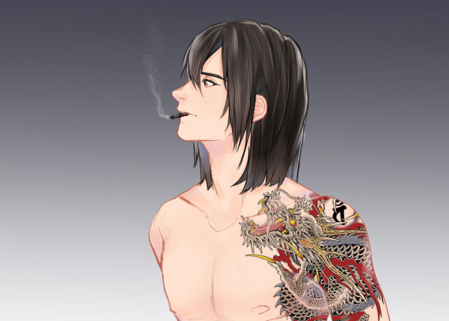 Обои картинки фото аниме, dramatical murder, дракон, тату, парень, арт