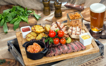 Картинка еда мясные+блюда базилик пиво соус буженина помидоры томаты