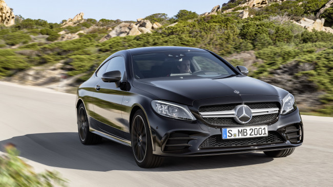 Обои картинки фото mercedes-benz amg c43 coupe 4matic night package 2019, автомобили, mercedes-benz, c43, coupe, 4matic, night, amg, carbon, package, 2019