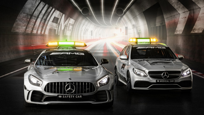 Обои картинки фото mercedes-benz amg gt-r formula-1 safety car 2018, автомобили, полиция, car, 2018, safety, amg, gt-r, formula-1, mercedes-benz