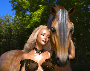 Картинка 3д+графика люди+и+животные+ people+and+animals девушка взгляд фон