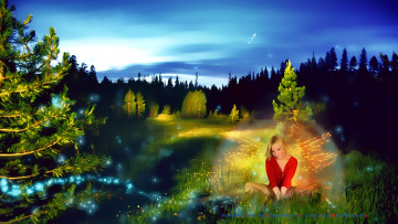 Картинка календари фэнтези девушка фея крылья природа деревья ночь
