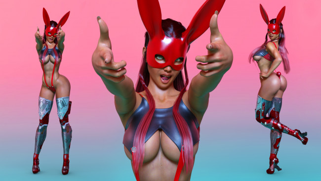 Обои картинки фото 3д графика, фантазия , fantasy, униформа, маска, взгляд, фон, девушка