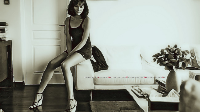 Обои картинки фото календари, компьютерный дизайн, комната, женщина, диван, цветы