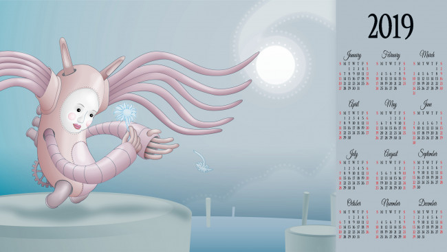 Обои картинки фото календари, рисованные,  векторная графика, солнце, цветок, существо