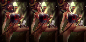 Картинка фэнтези девушки девушка фон маска лук тату