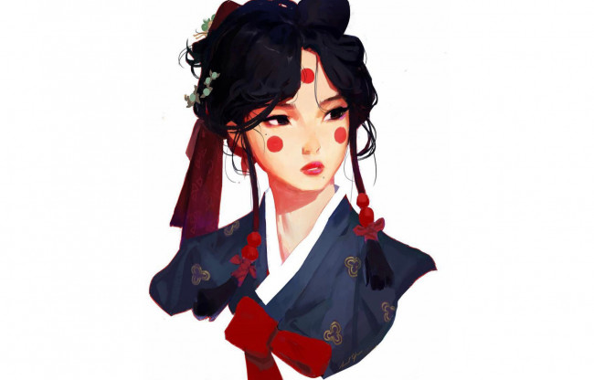 Обои картинки фото рисованное, люди, девушка, лицо, кимоно