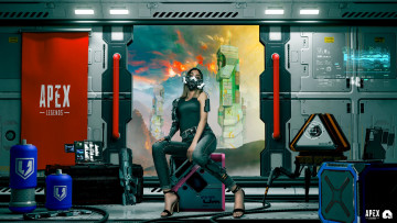 обоя видео игры, apex legends, девушка, противогаз, техника