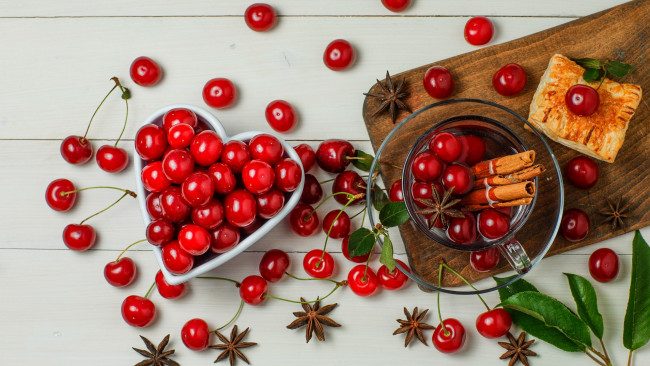 Обои картинки фото еда, вишня,  черешня, вишни, корица, анис