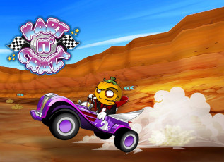 обоя видео игры, kart n` crazy, машина, тыква, скалы, пыль