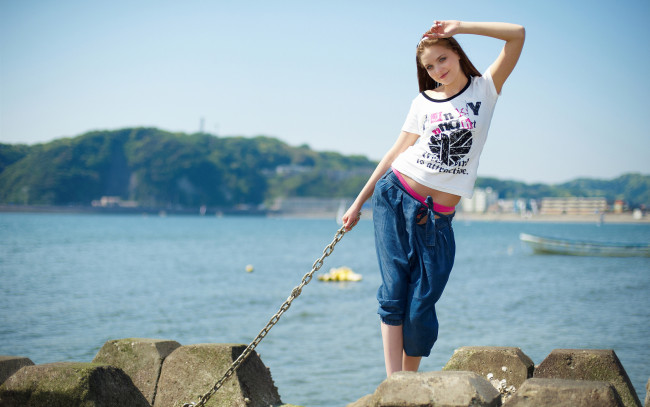 Обои картинки фото -Unsort Брюнетки Шатенки, девушки, unsort, брюнетки, шатенки, причал