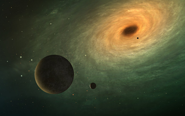 Обои картинки фото космос, арт, планета, спутник, галактика, небо, туманность