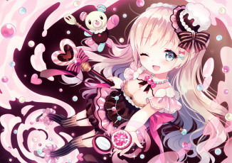 Картинка аниме unknown +другое wasabi sekai медвежонок шляпка девушка арт